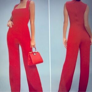 LULU's 'Enticing Endeavors' Red Square Neck Jumpsuit, Size M, NWT